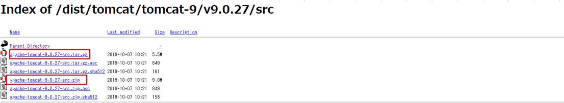 Tomcat 9.0.27 šaltinio ZIP ir TAR.GZ failų sąrašas